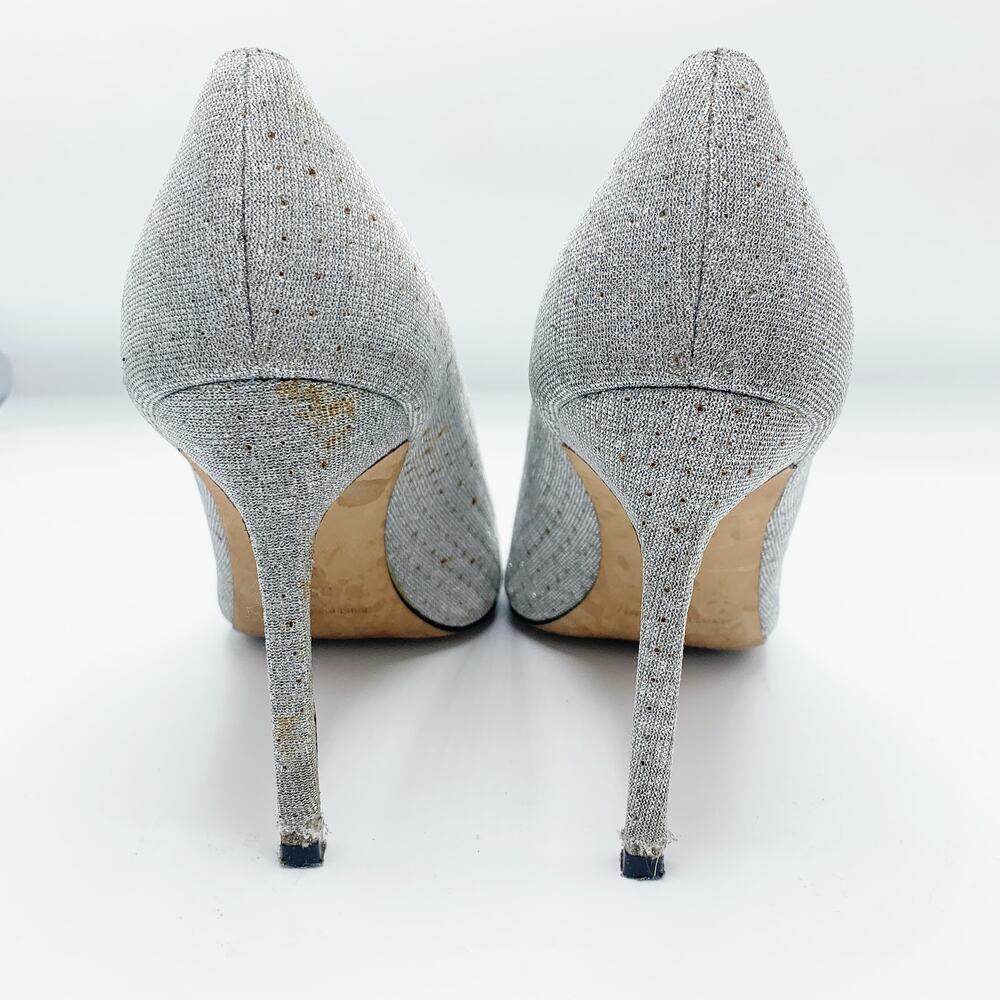 Manolo Blahnik Sparkly Silver Open Toe Heels - image 6